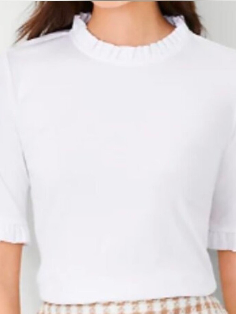 Ann Taylor White Short Sleeve Ruffle Mock Neck Top SZ M
